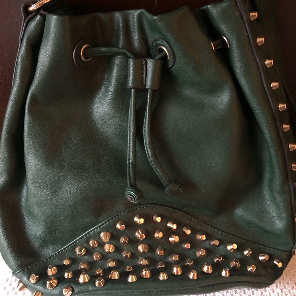 MMS Forest Green Tassel Draw String Top Bag